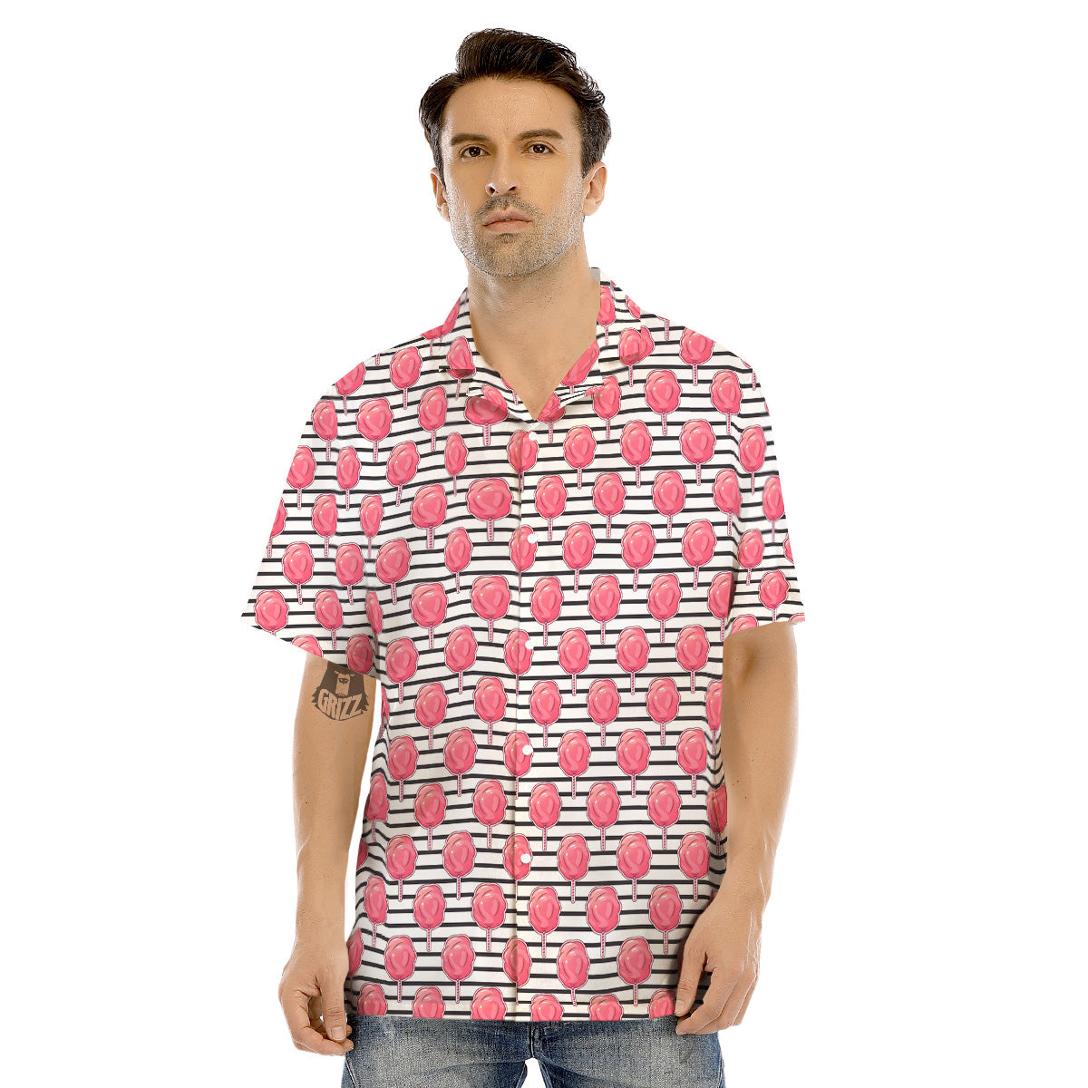 Striped Cotton Candy Print Pattern Men's Hawaiian Shirt-grizzshop