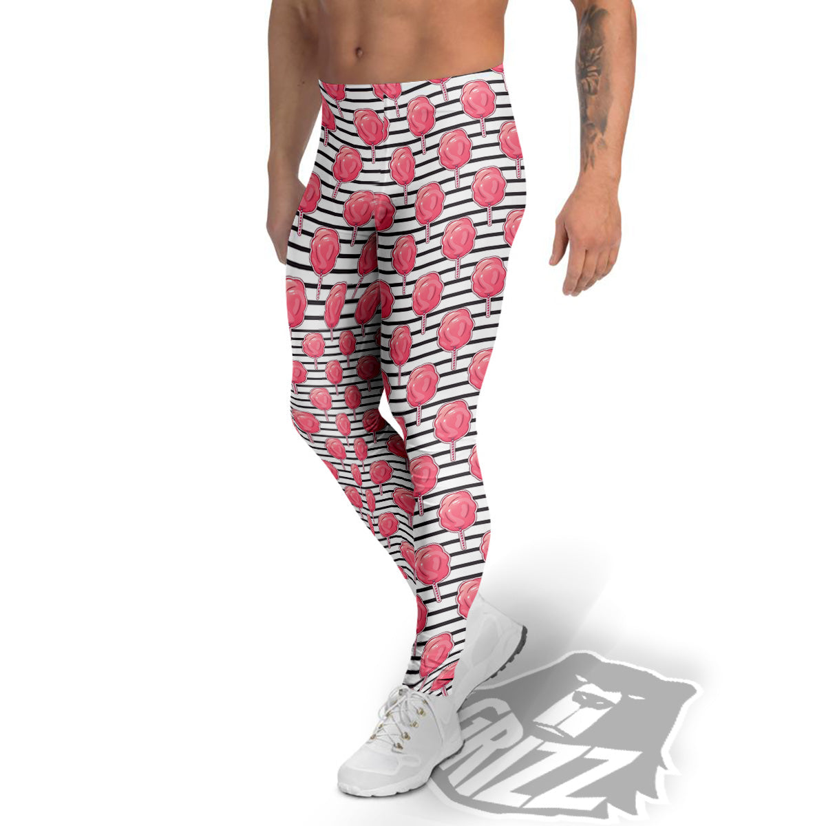 Striped Cotton Candy Print Pattern Men's Leggings-grizzshop