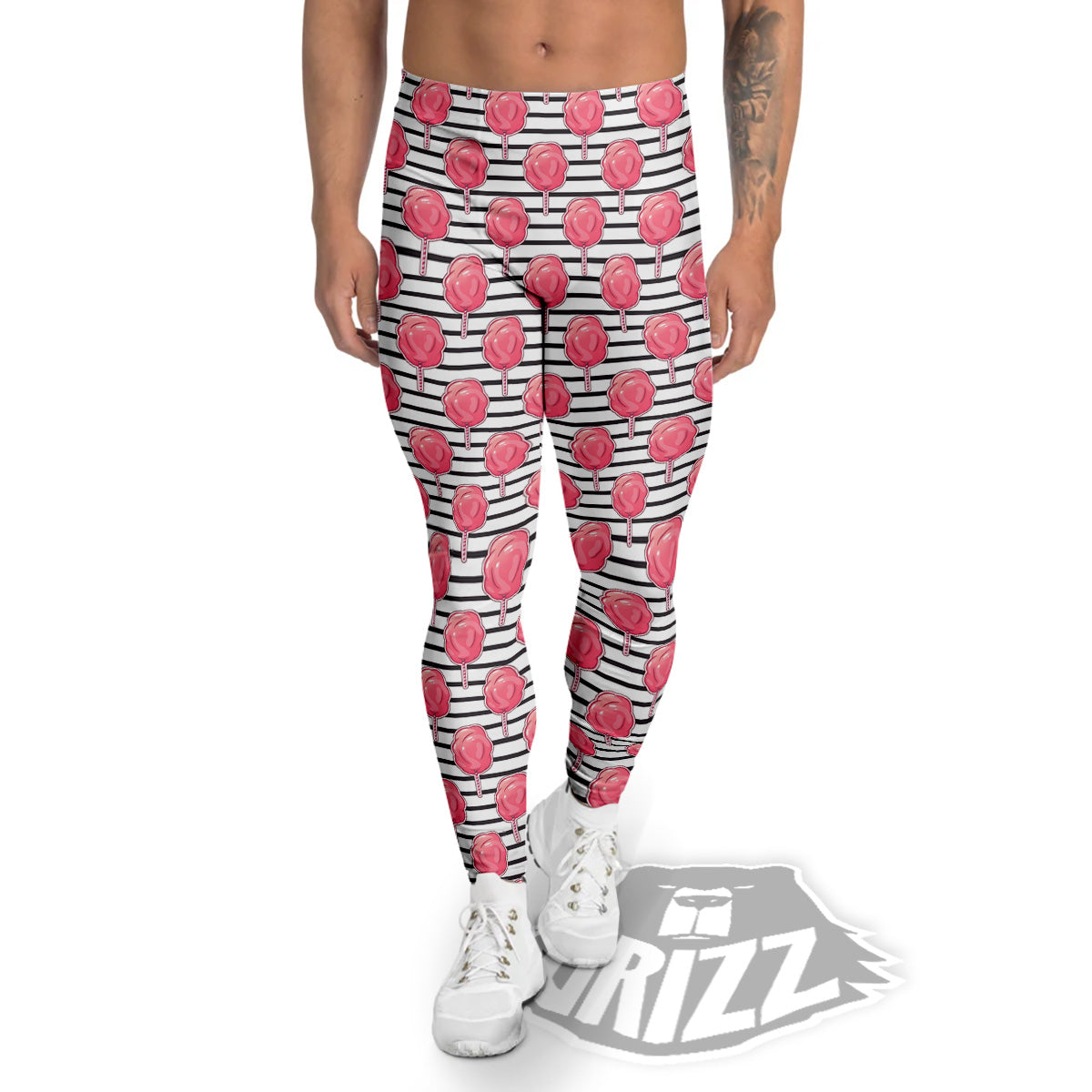 Striped Cotton Candy Print Pattern Men's Leggings-grizzshop