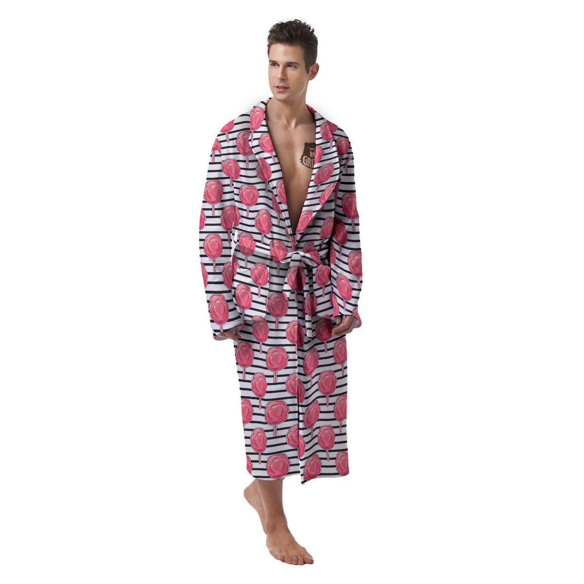 Striped Cotton Candy Print Pattern Men's Robe-grizzshop