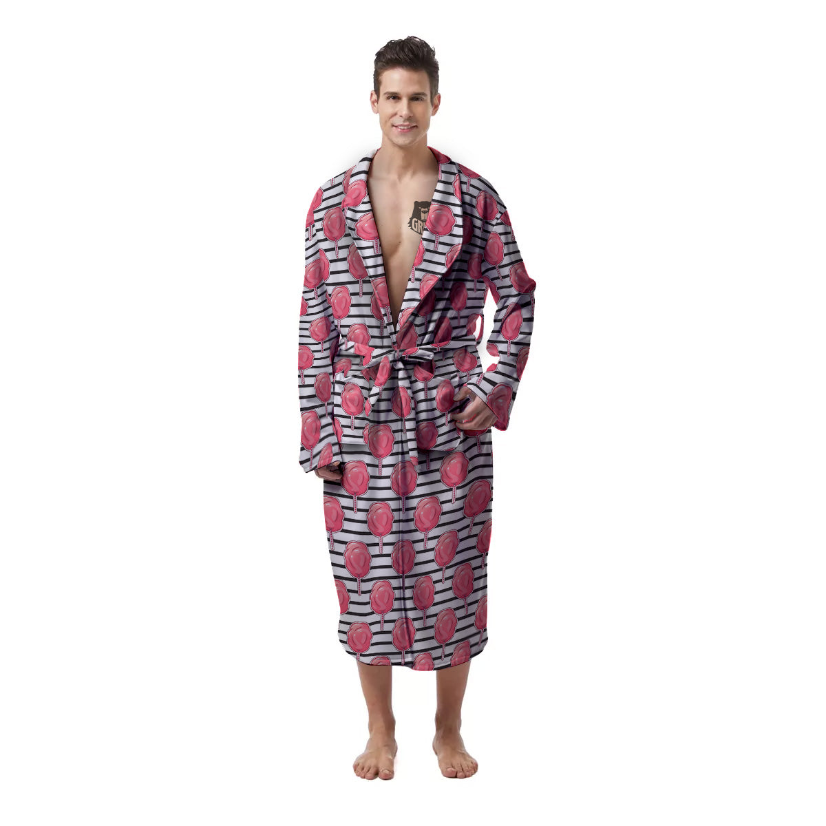 Striped Cotton Candy Print Pattern Men's Robe-grizzshop