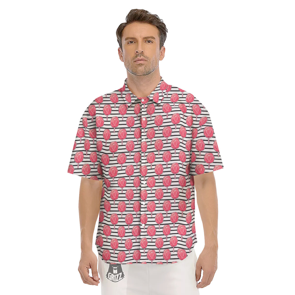 Striped Cotton Candy Print Pattern Men's Short Sleeve Shirts-grizzshop
