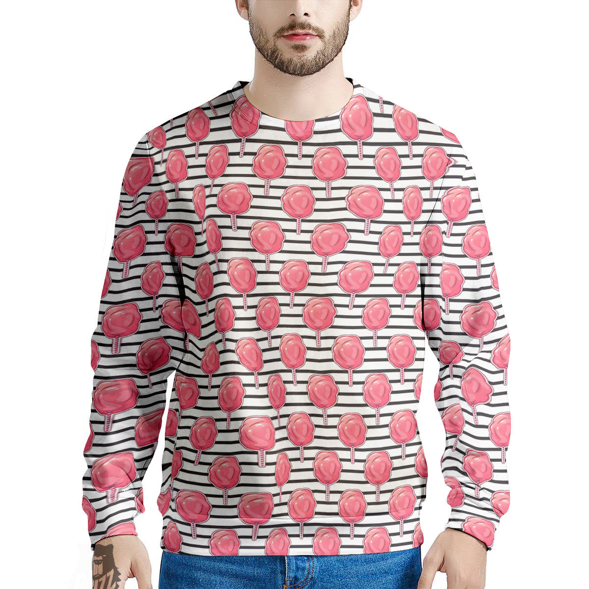 Striped Cotton Candy Print Pattern Men's Sweatshirt-grizzshop