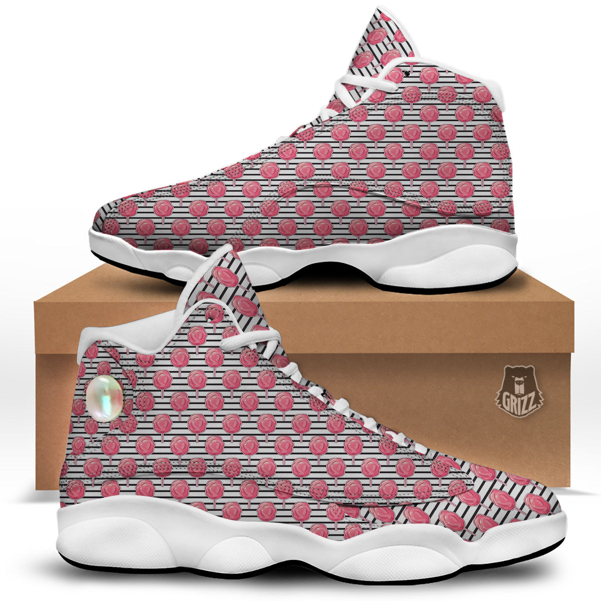 Striped Cotton Candy Print Pattern White Basketball Shoes-grizzshop