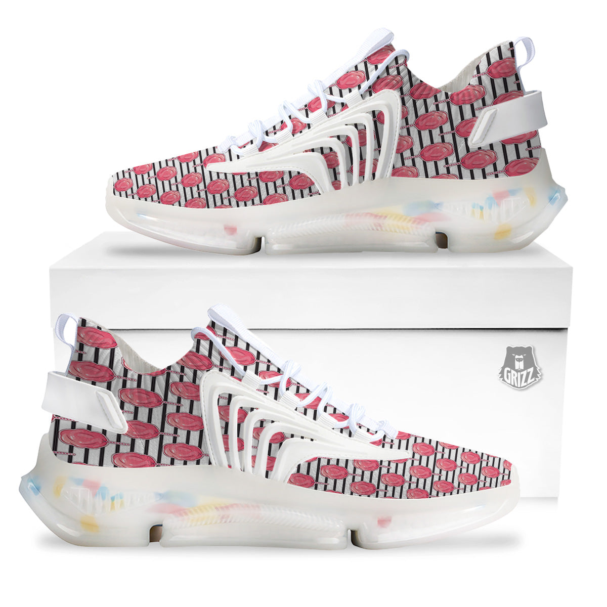 Striped Cotton Candy Print Pattern White Gym Shoes-grizzshop