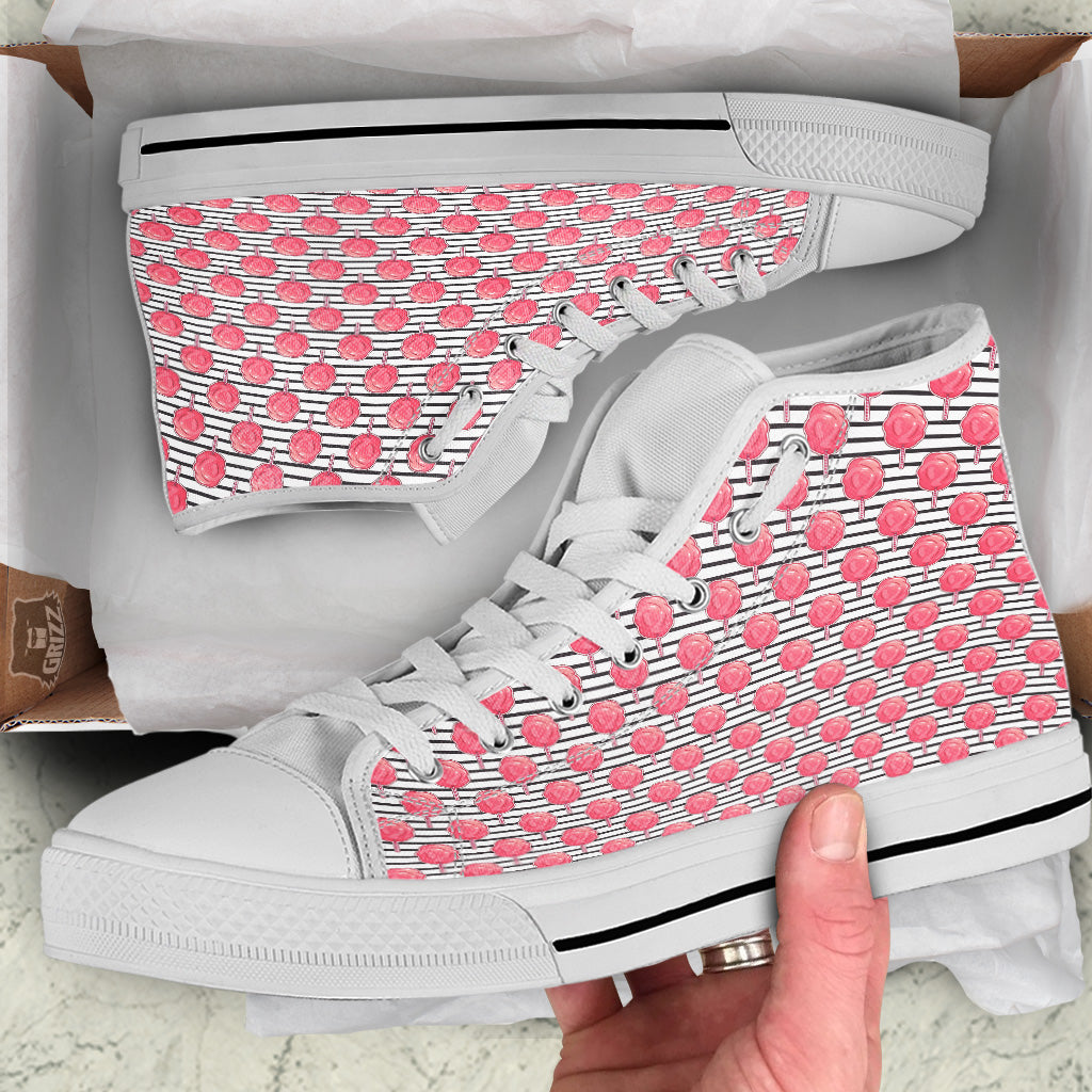 Striped Cotton Candy Print Pattern White High Top Shoes-grizzshop