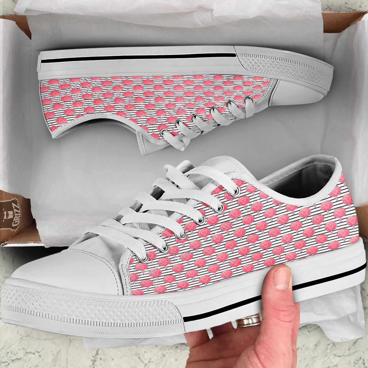 Striped Cotton Candy Print Pattern White Low Top Shoes-grizzshop