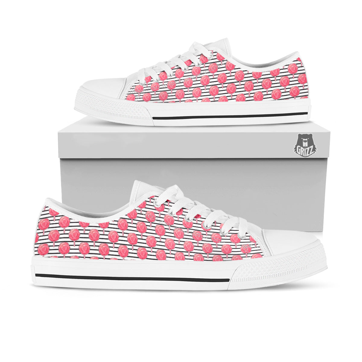 Striped Cotton Candy Print Pattern White Low Top Shoes-grizzshop