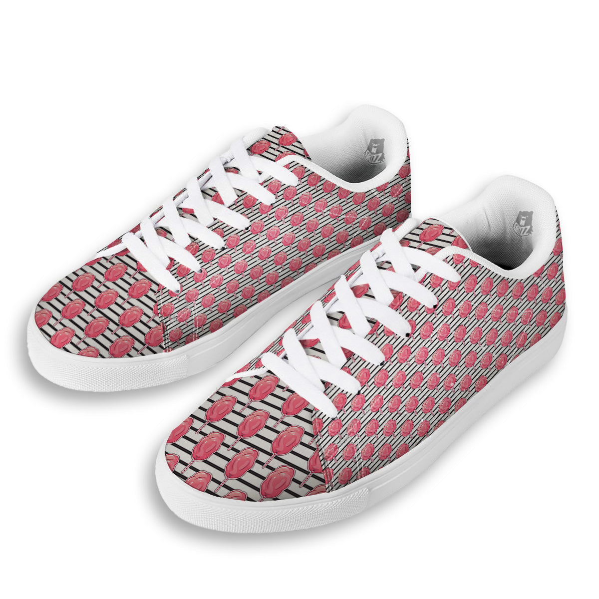 Striped Cotton Candy Print Pattern White Low Top Sneakers-grizzshop
