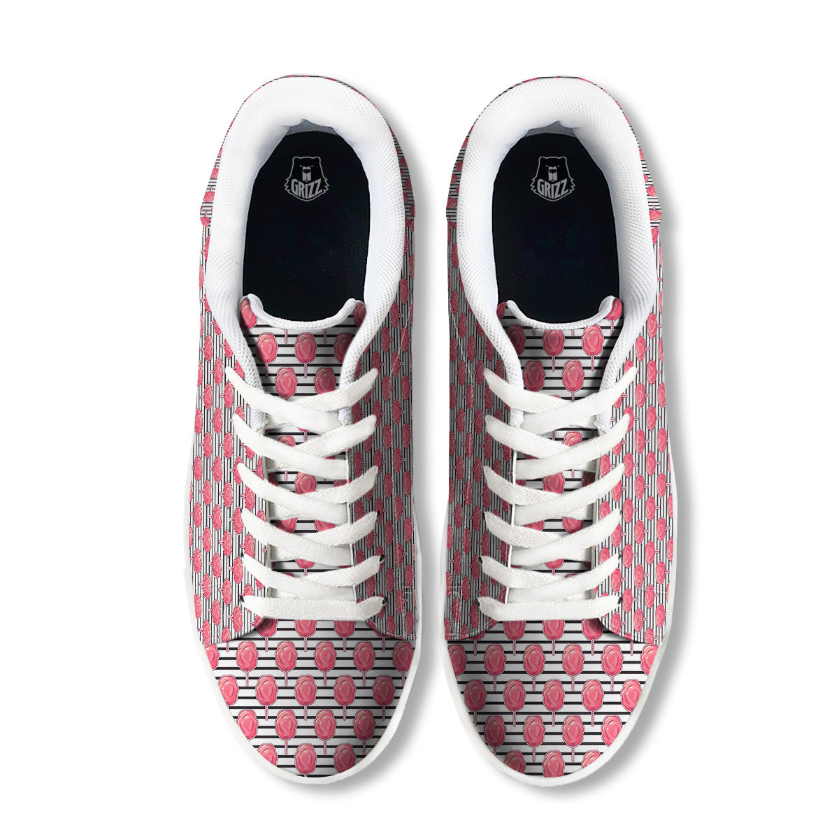 Striped Cotton Candy Print Pattern White Low Top Sneakers-grizzshop