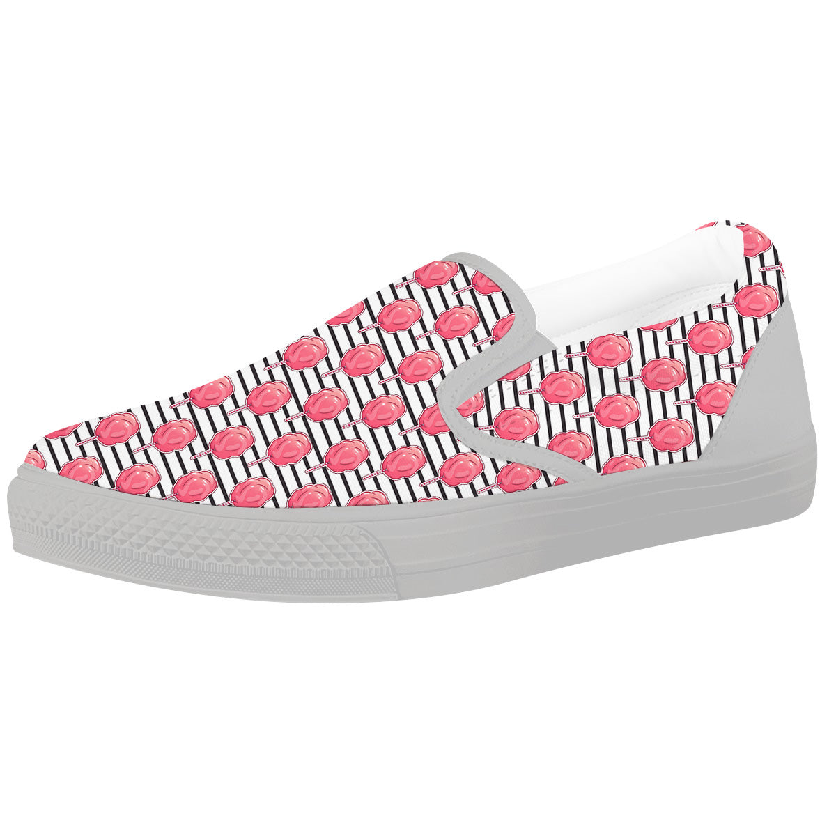 Striped Cotton Candy Print Pattern White Slip On Shoes-grizzshop