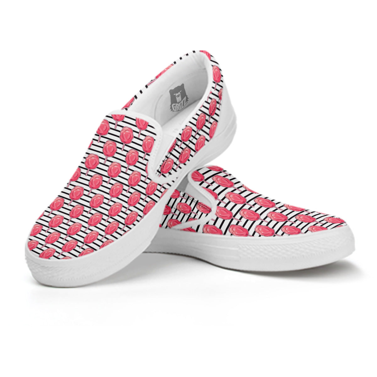 Striped Cotton Candy Print Pattern White Slip On Shoes-grizzshop