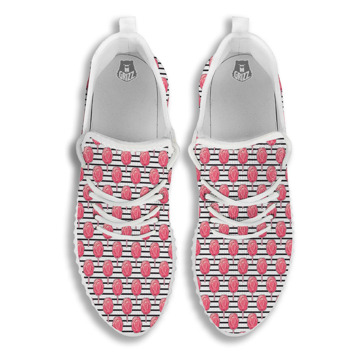 Striped Cotton Candy Print Pattern White Walking Shoes-grizzshop