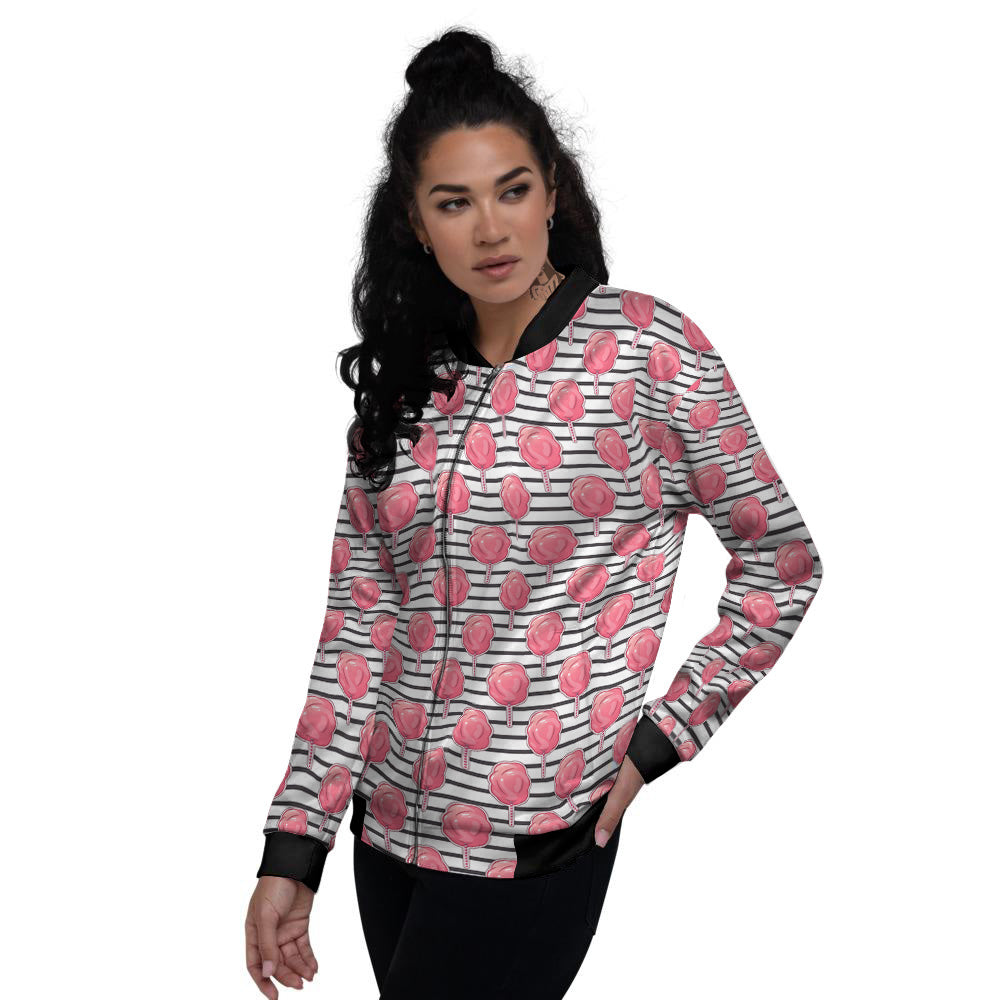 Striped Cotton Candy Print Pattern Women's Bomber Jacket-grizzshop