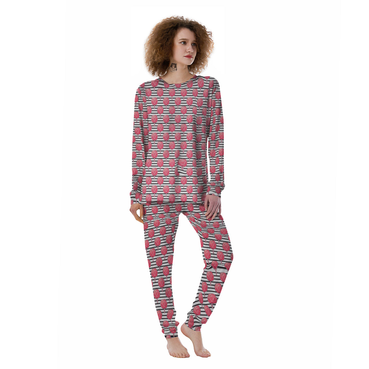 Striped Cotton Candy Print Pattern Women's Pajamas-grizzshop