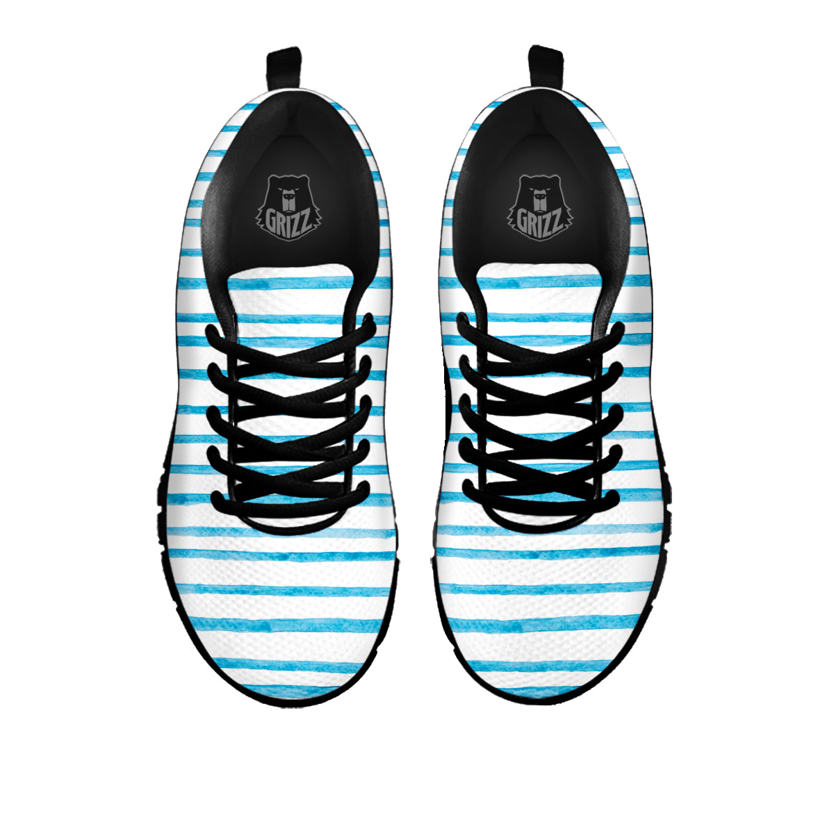 Striped Cyan And White Print Pattern Black Sneaker-grizzshop