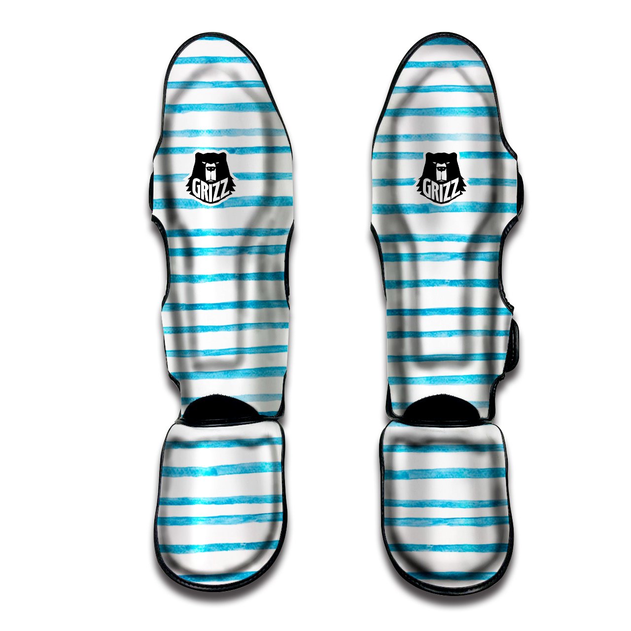 Striped Cyan And White Print Pattern Muay Thai Shin Guards-grizzshop