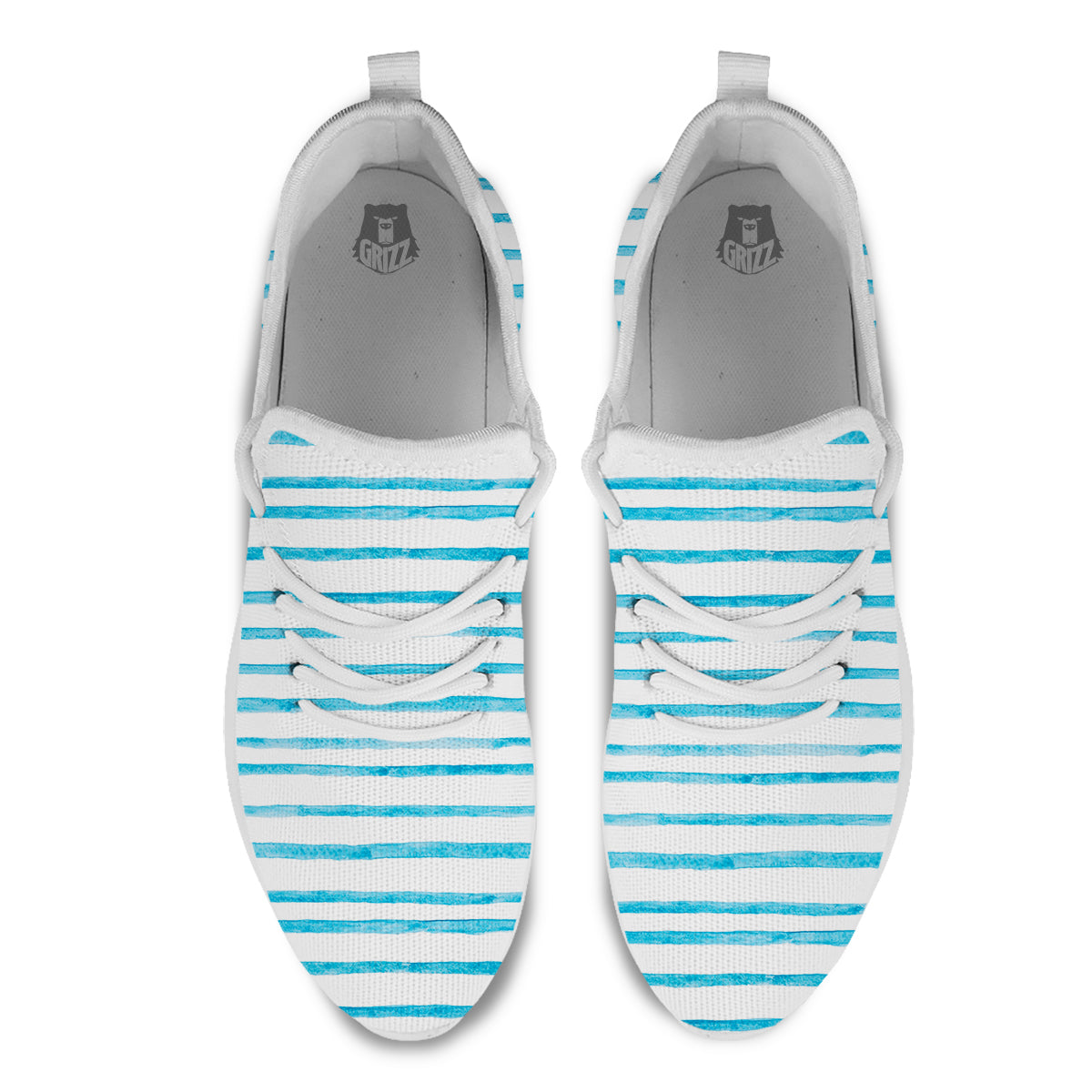 Striped Cyan And White Print Pattern White Athletic Shoes-grizzshop