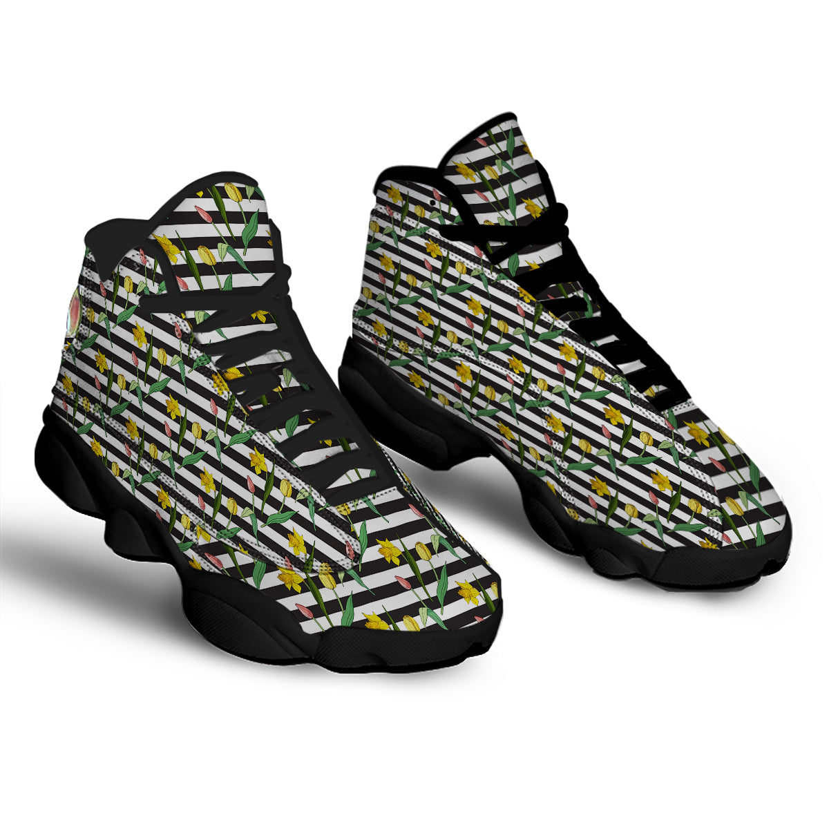 Striped Daffodil Yellow Print Pattern Black Basketball Shoes-grizzshop