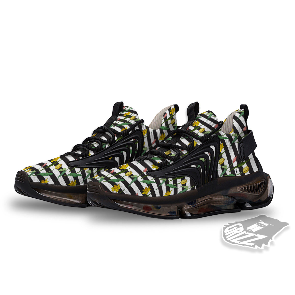Striped Daffodil Yellow Print Pattern Black Gym Shoes-grizzshop