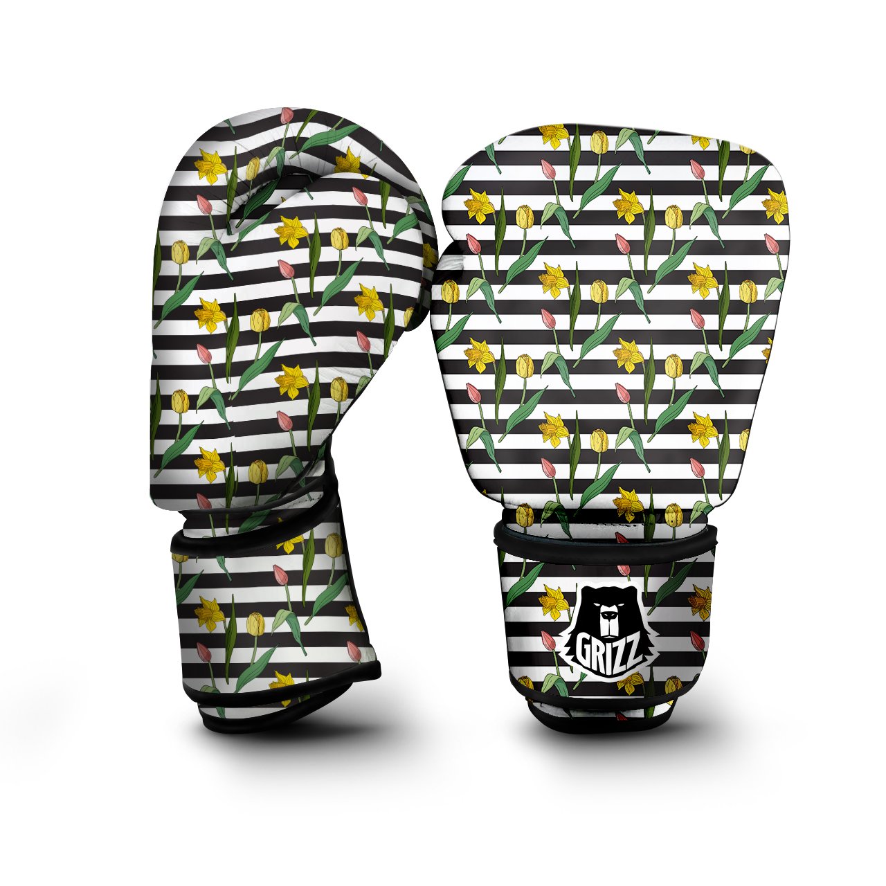 Striped Daffodil Yellow Print Pattern Boxing Gloves-grizzshop