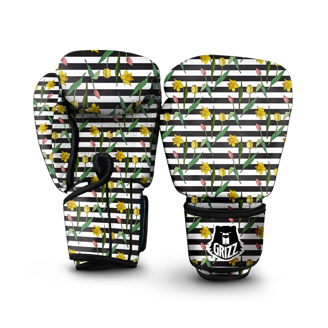 Striped Daffodil Yellow Print Pattern Boxing Gloves-grizzshop