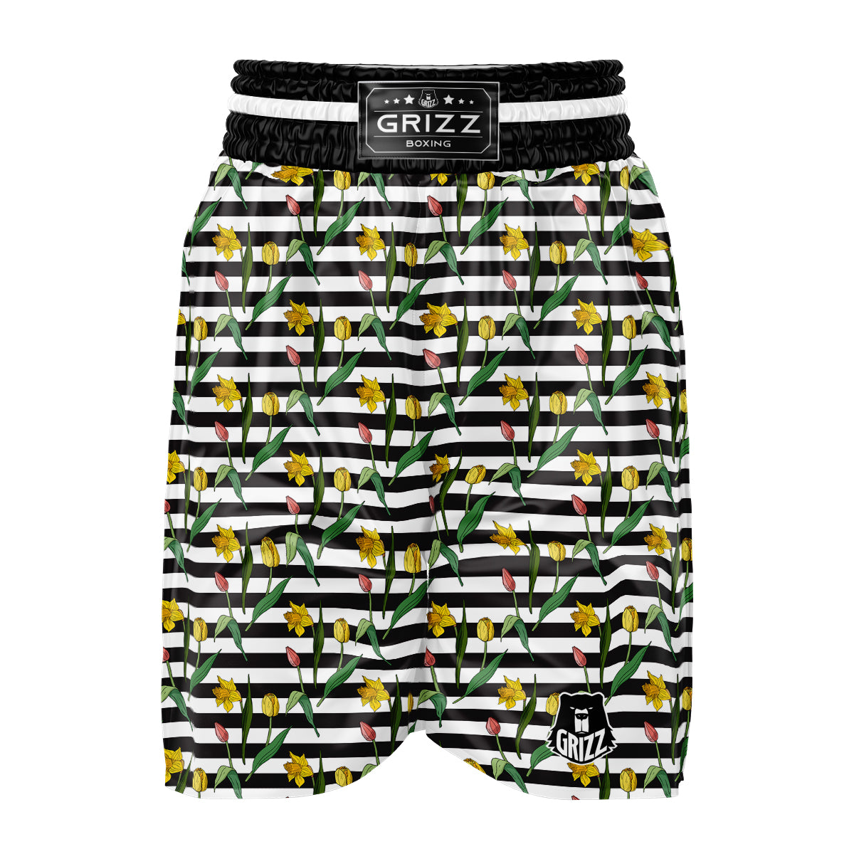 Striped Daffodil Yellow Print Pattern Boxing Shorts-grizzshop
