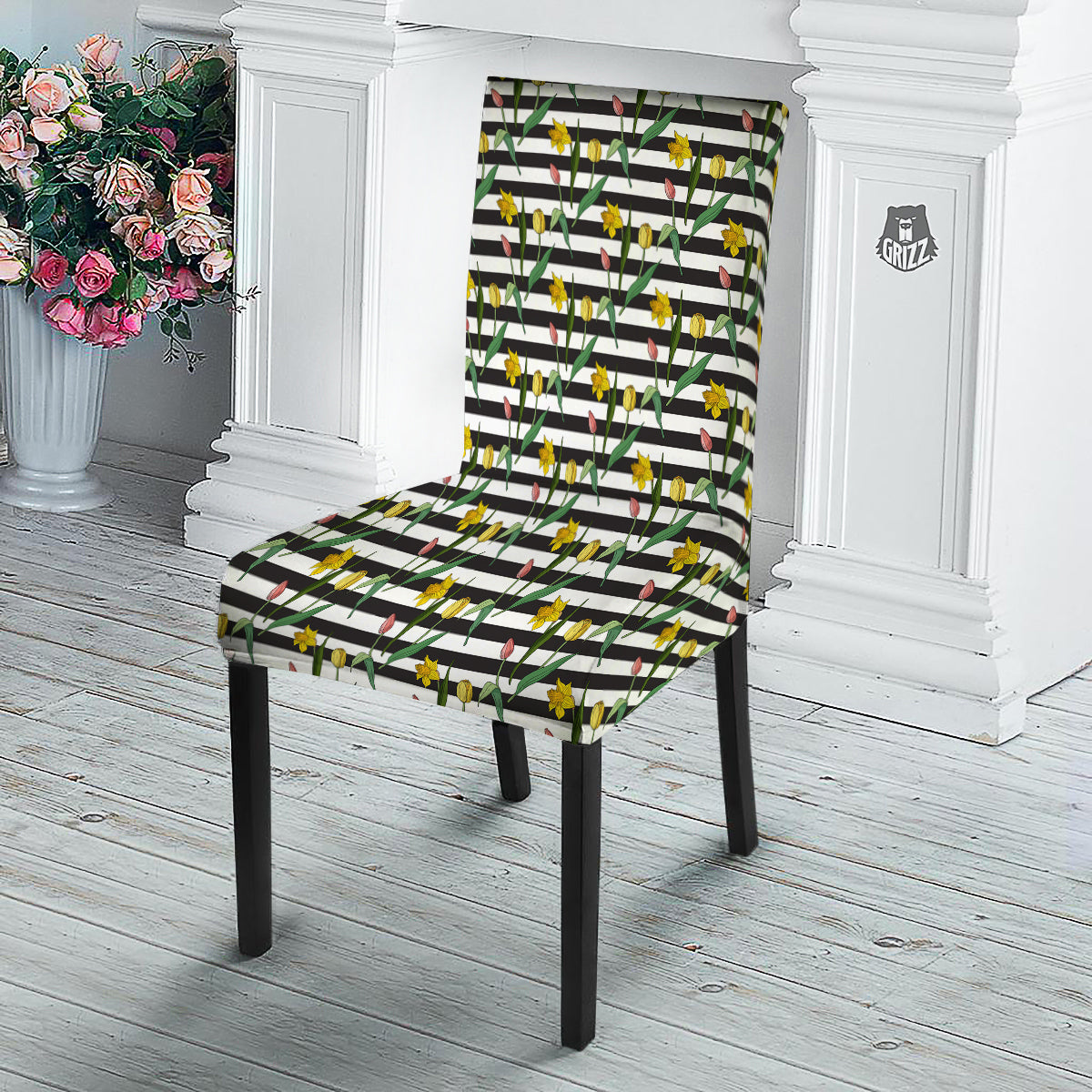 Striped Daffodil Yellow Print Pattern Dining Chair Slipcover-grizzshop