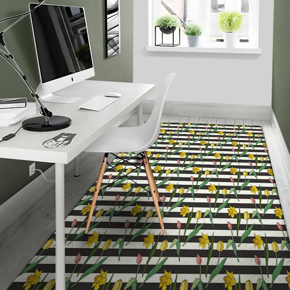 Striped Daffodil Yellow Print Pattern Floor Mat-grizzshop
