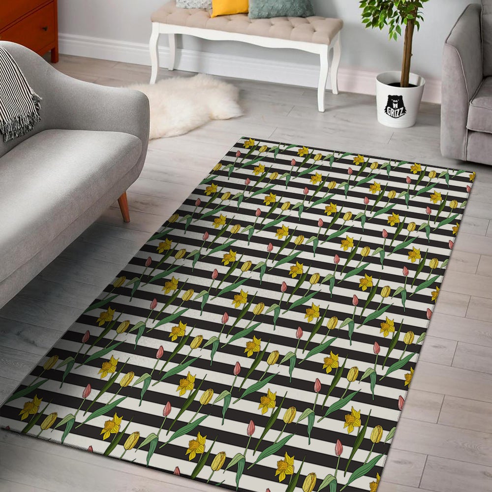 Striped Daffodil Yellow Print Pattern Floor Mat-grizzshop