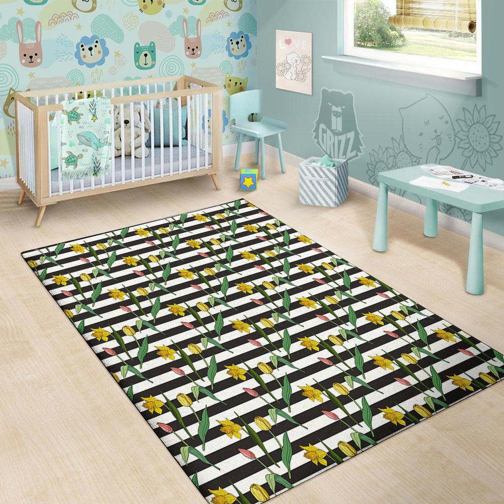 Striped Daffodil Yellow Print Pattern Floor Mat-grizzshop