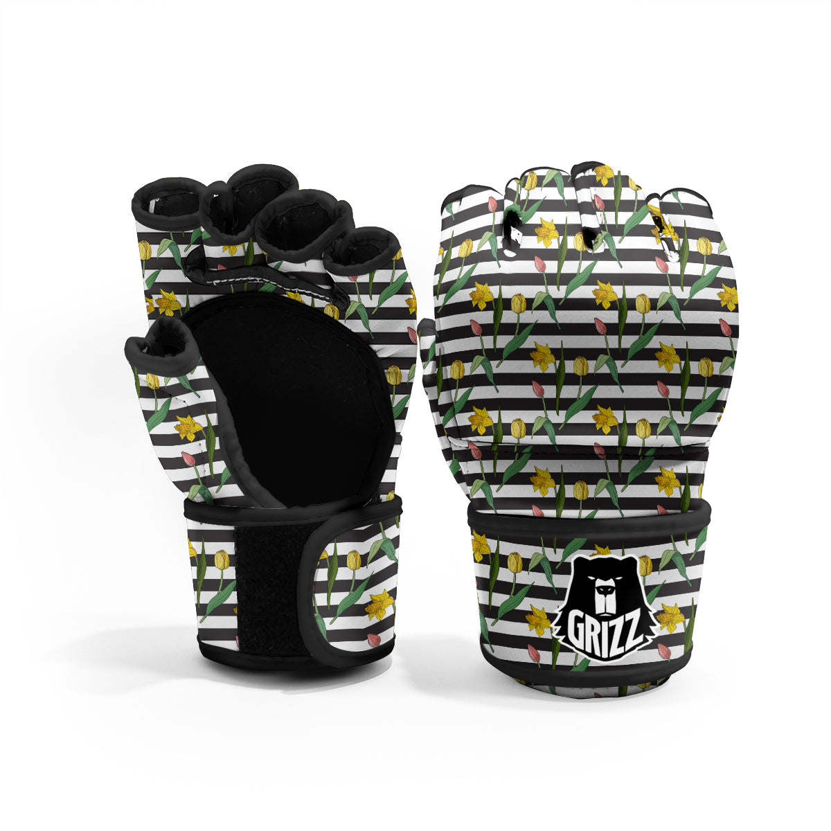 Striped Daffodil Yellow Print Pattern MMA Gloves-grizzshop