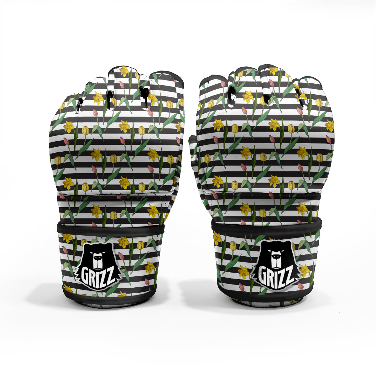 Striped Daffodil Yellow Print Pattern MMA Gloves-grizzshop
