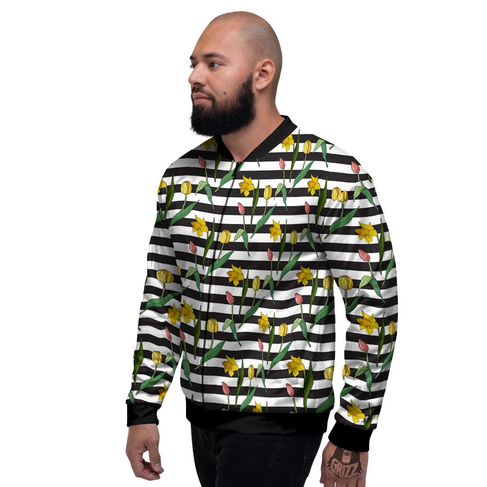 Striped Daffodil Yellow Print Pattern Men's Bomber Jacket-grizzshop