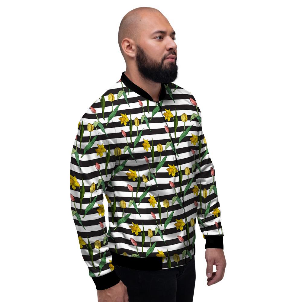 Striped Daffodil Yellow Print Pattern Men's Bomber Jacket-grizzshop