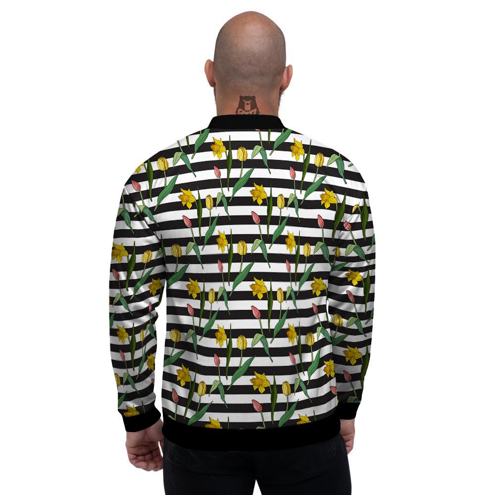 Striped Daffodil Yellow Print Pattern Men's Bomber Jacket-grizzshop
