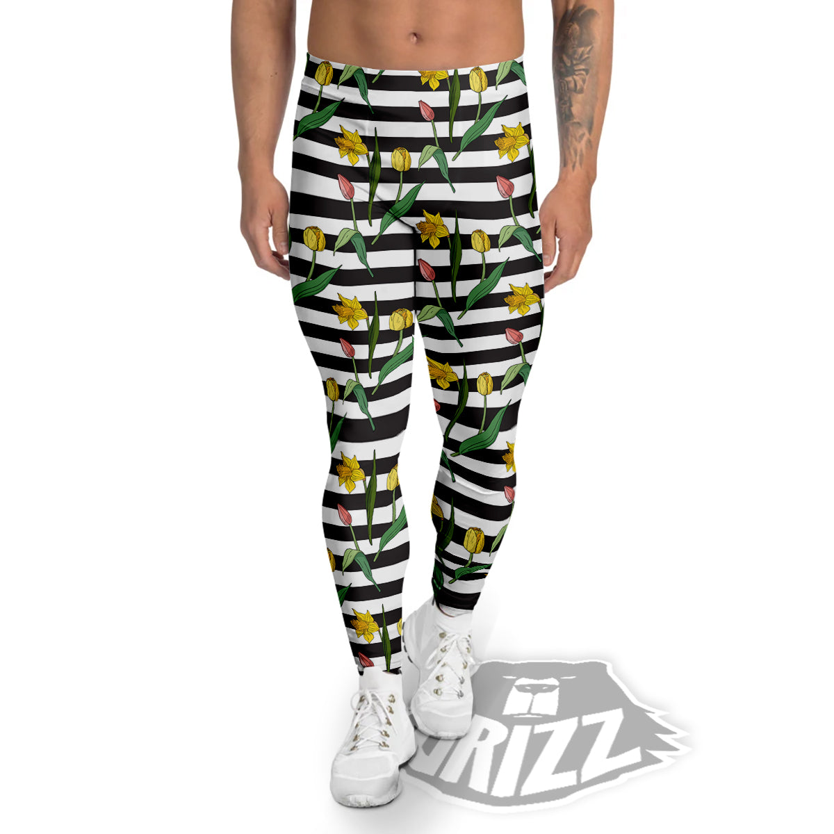 Striped Daffodil Yellow Print Pattern Men's Leggings-grizzshop