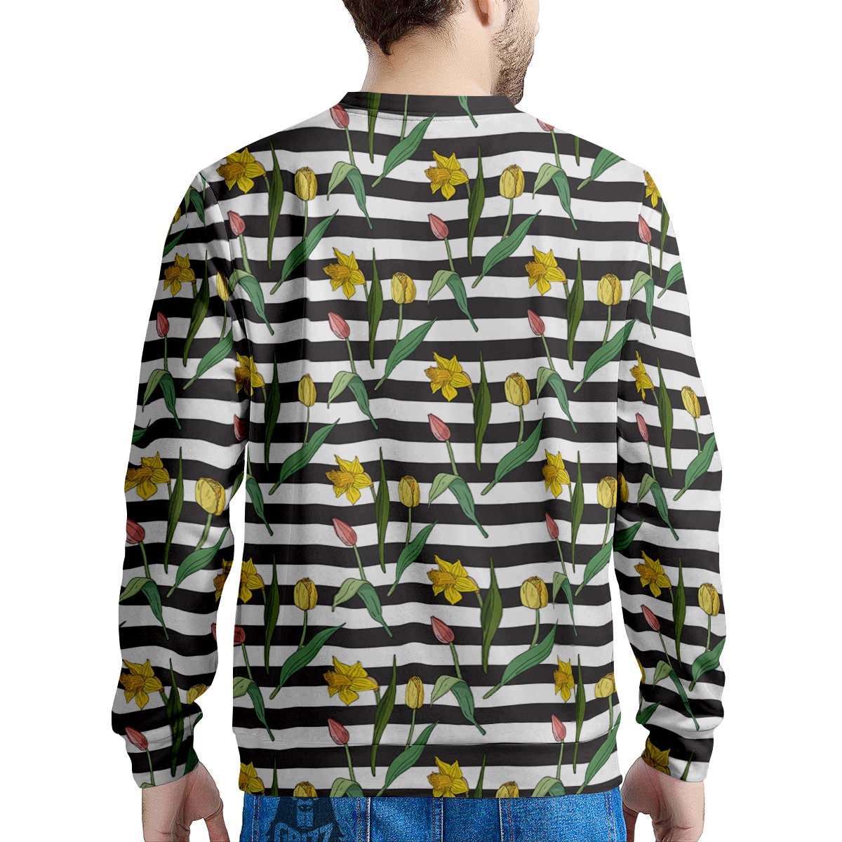 Striped Daffodil Yellow Print Pattern Men's Sweatshirt-grizzshop
