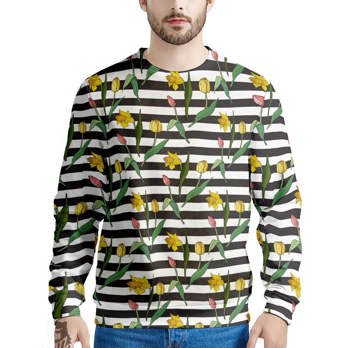 Striped Daffodil Yellow Print Pattern Men's Sweatshirt-grizzshop