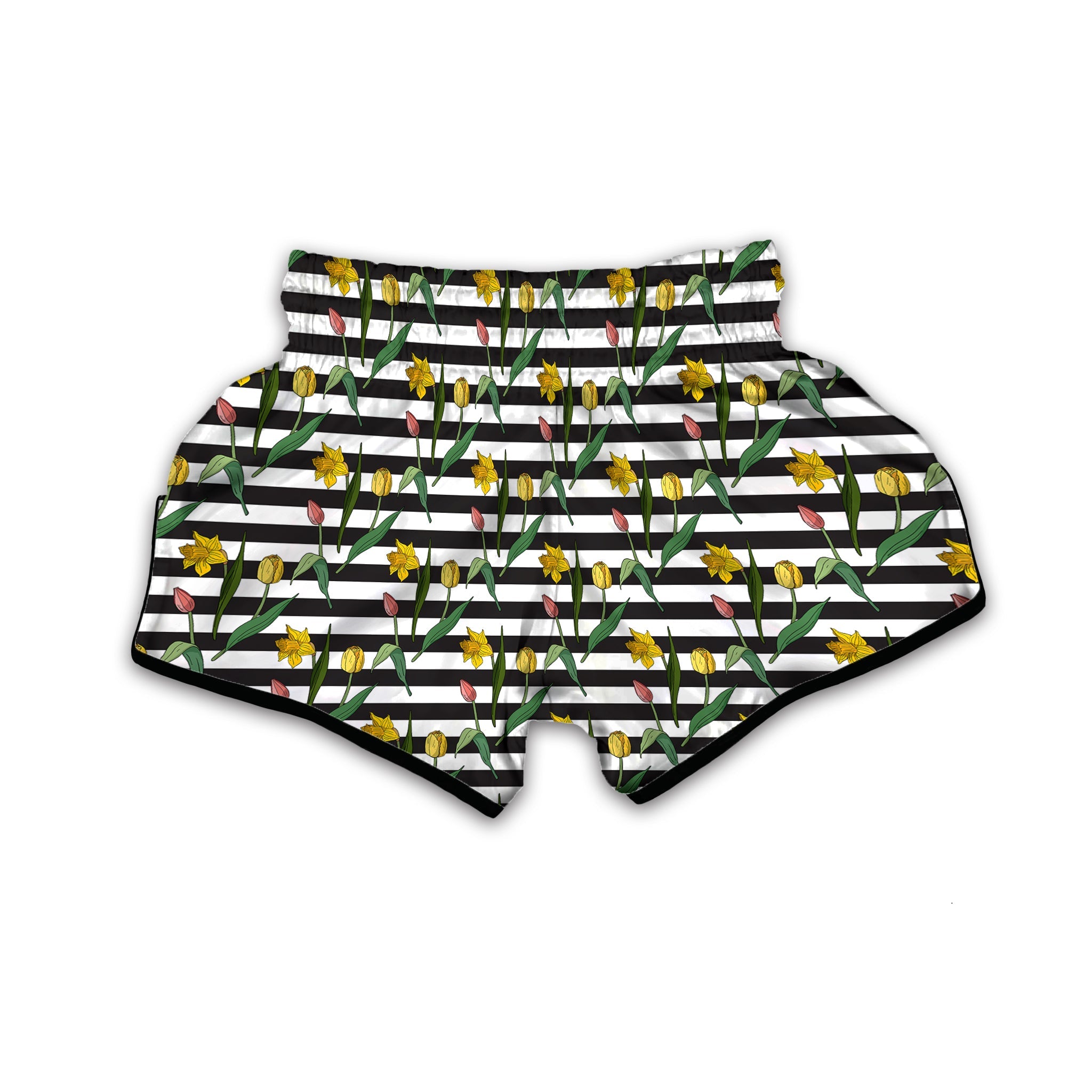 Striped Daffodil Yellow Print Pattern Muay Thai Boxing Shorts-grizzshop