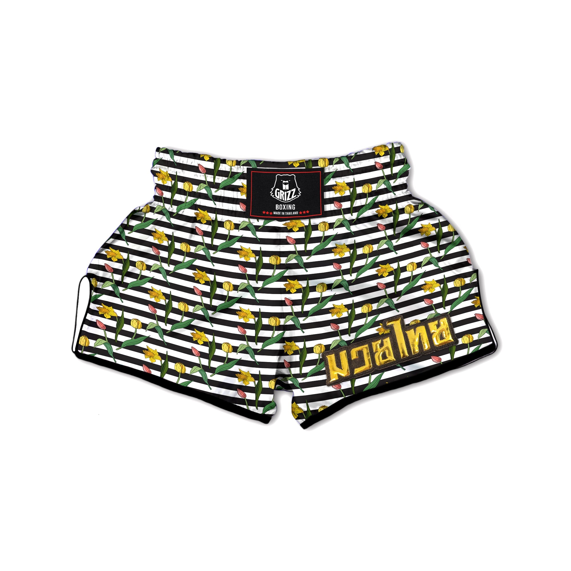 Striped Daffodil Yellow Print Pattern Muay Thai Boxing Shorts-grizzshop