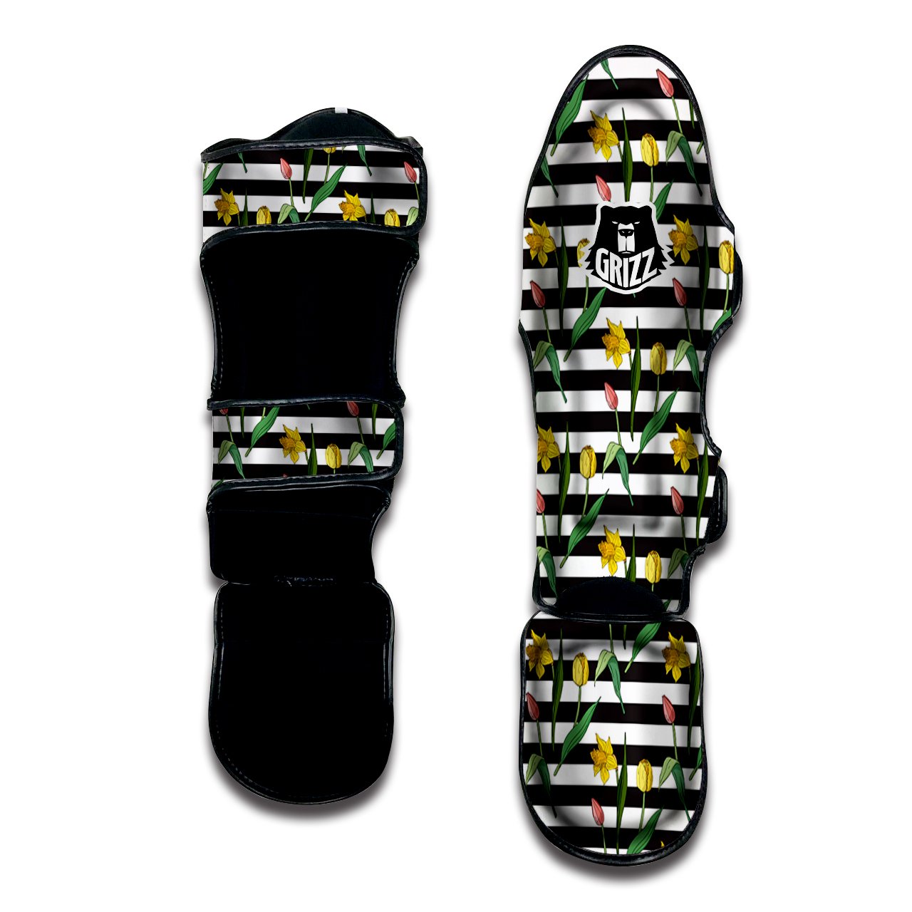 Striped Daffodil Yellow Print Pattern Muay Thai Shin Guards-grizzshop