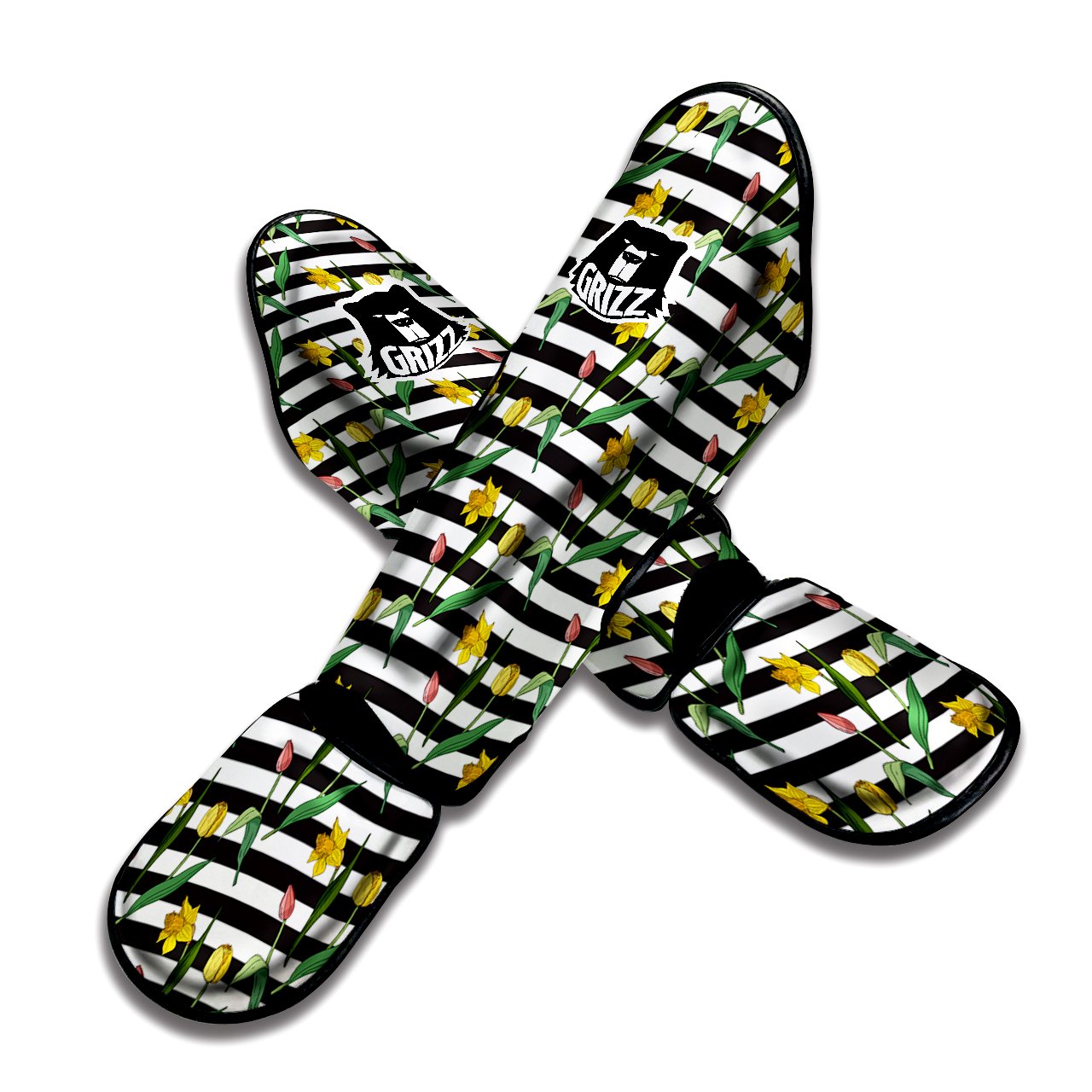 Striped Daffodil Yellow Print Pattern Muay Thai Shin Guards-grizzshop