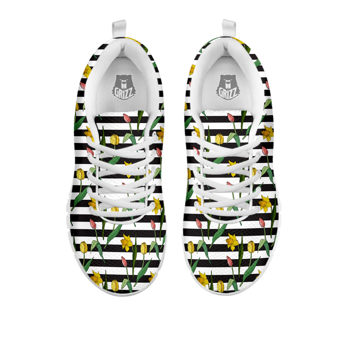 Striped Daffodil Yellow Print Pattern White Sneaker-grizzshop