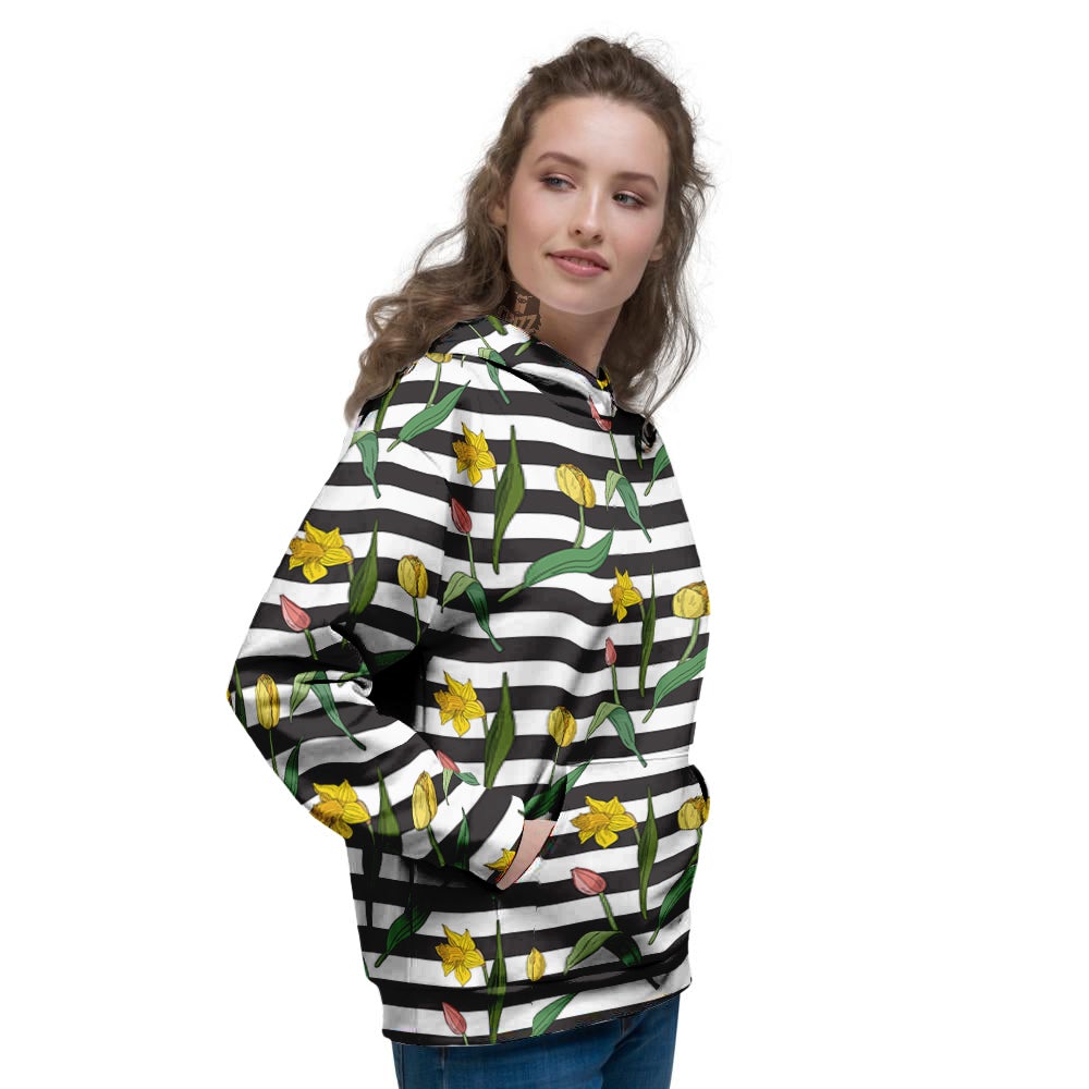 Striped Daffodil Yellow Print Pattern Women's Hoodie-grizzshop