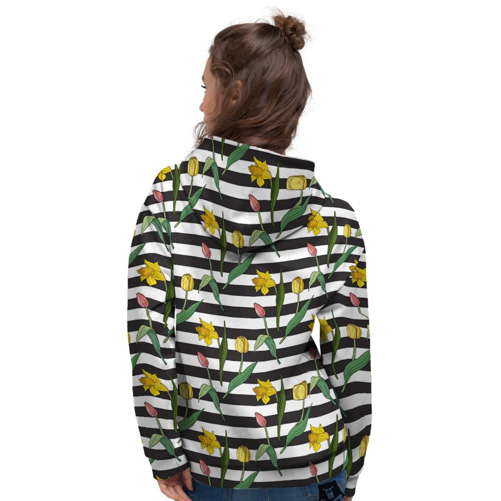 Striped Daffodil Yellow Print Pattern Women's Hoodie-grizzshop
