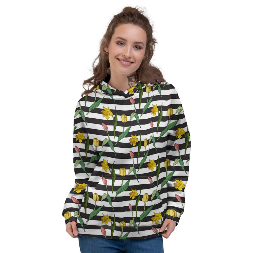 Striped Daffodil Yellow Print Pattern Women's Hoodie-grizzshop
