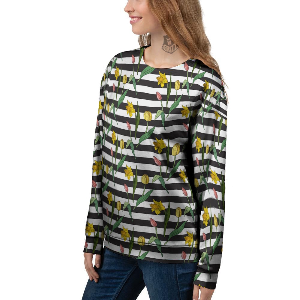 Striped Daffodil Yellow Print Pattern Women's Sweatshirt-grizzshop
