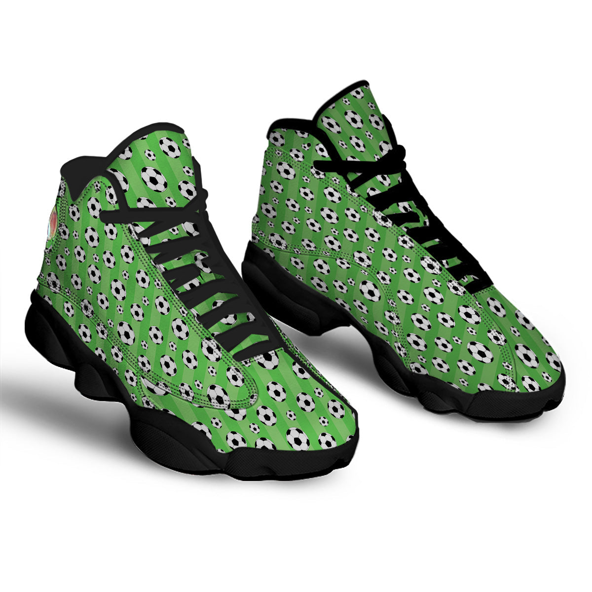 Striped Green Football Print Pattern Black Basketball Shoes-grizzshop