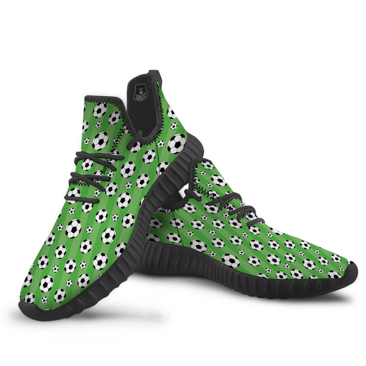 Striped Green Football Print Pattern Black Walking Shoes-grizzshop